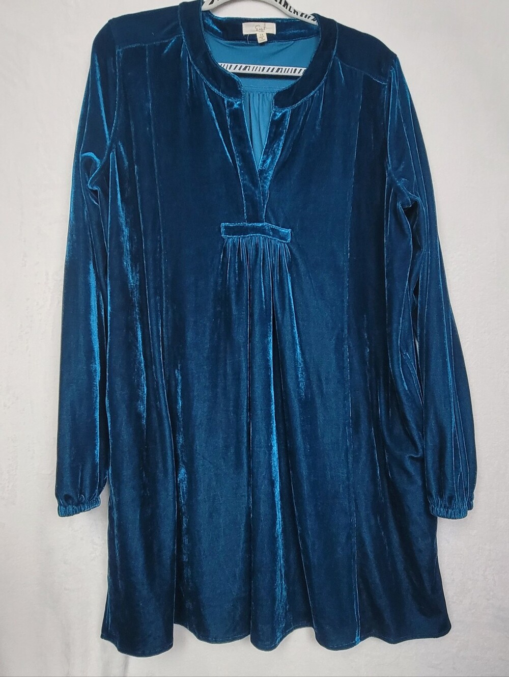 Easel Soft Velvet Blue Green Jewel Toned Babydoll Tunic Peasant Dress Pockets 1X